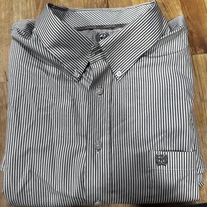 Cinch Men's Brown and White Striped Button Down Shirt